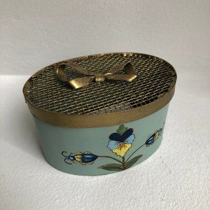 Hand-Painted Floral Jewelry/Trinket Oval Metal Box